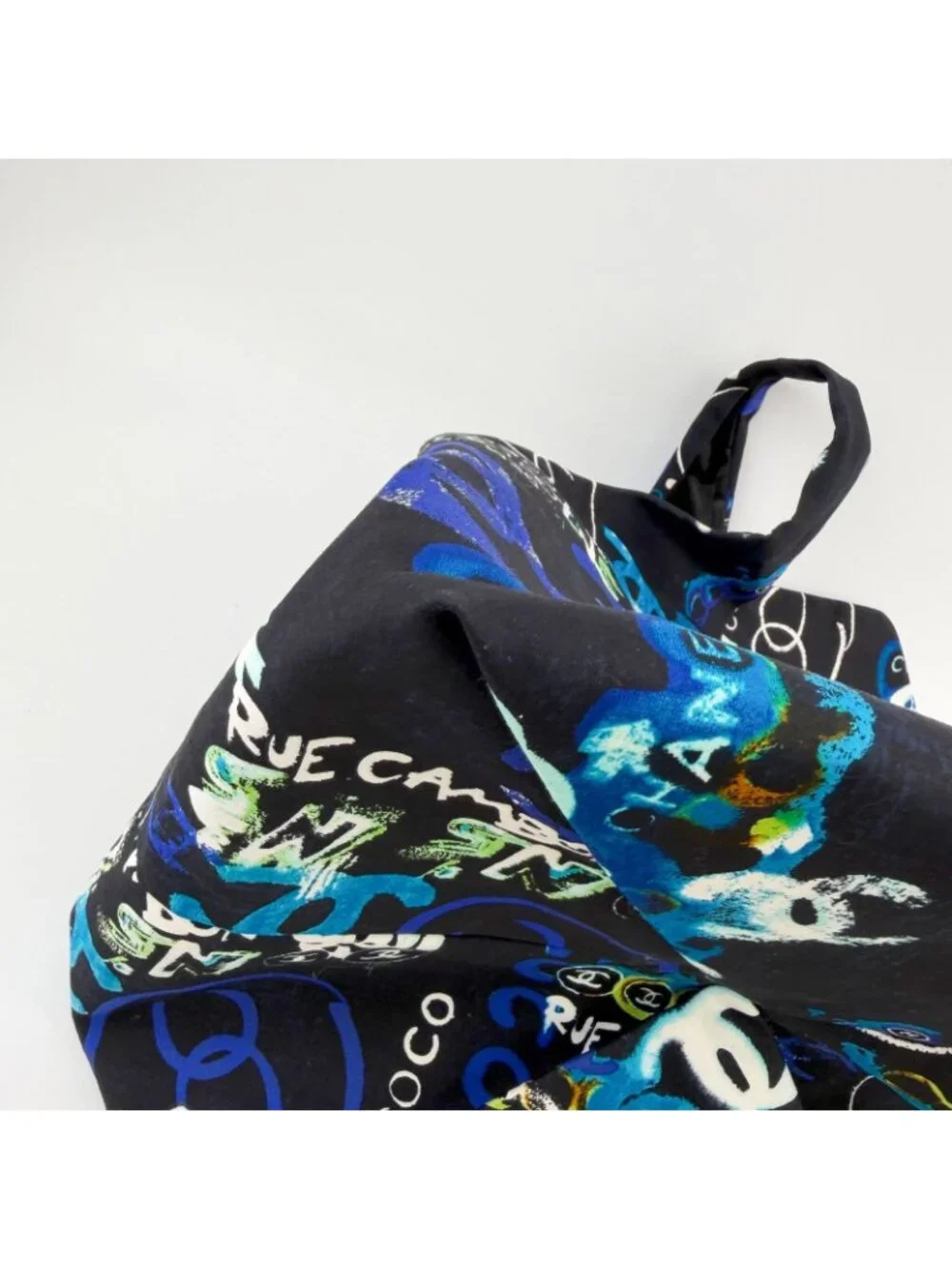 Chanel CC Logo Graffiti Shoulder Bag Canvas Black Blue Multicolor Silver Seal